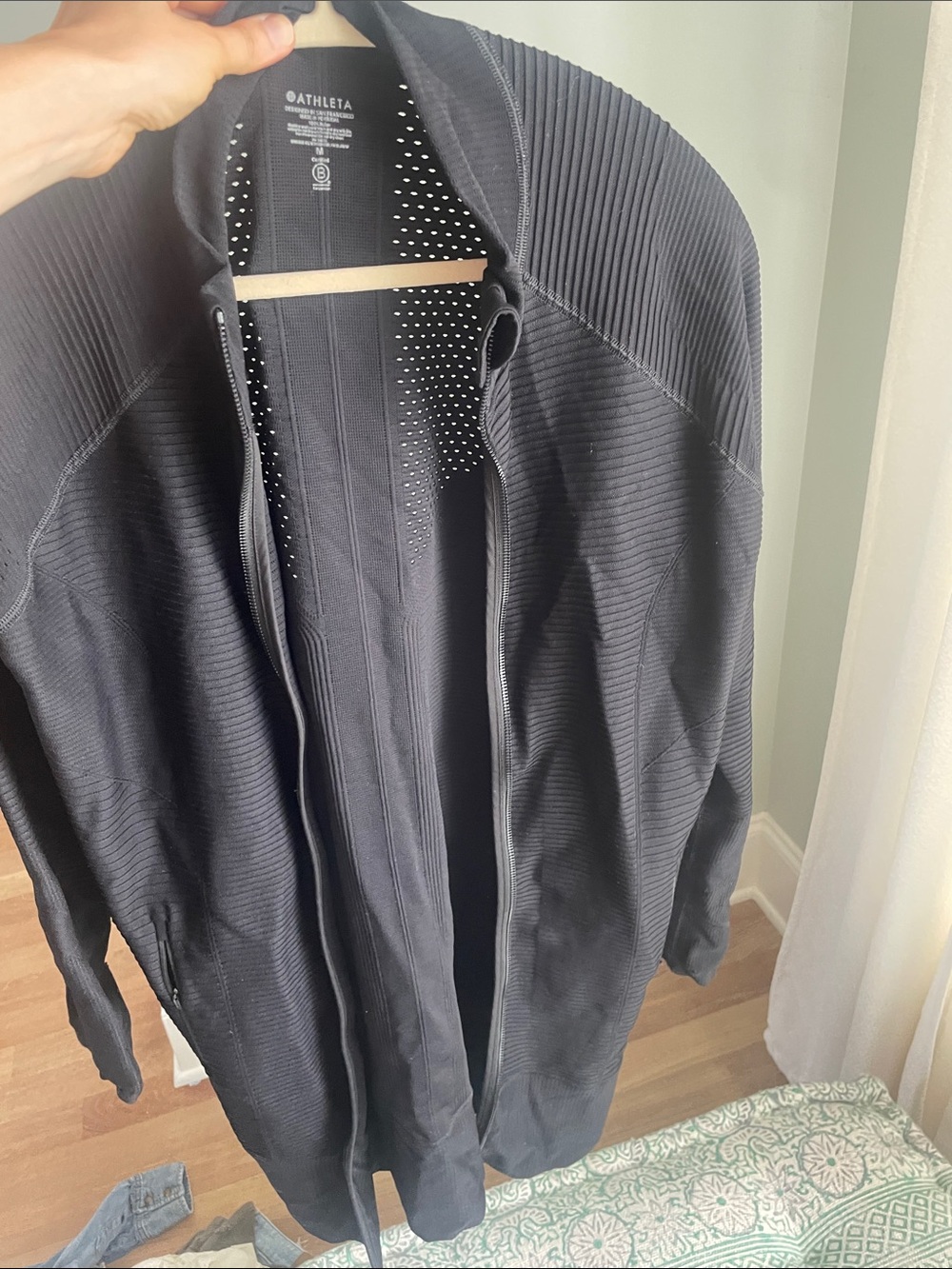 Athleta Black Ribbed Zip Jacket